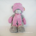 Plush Wool Hat Pink Bear